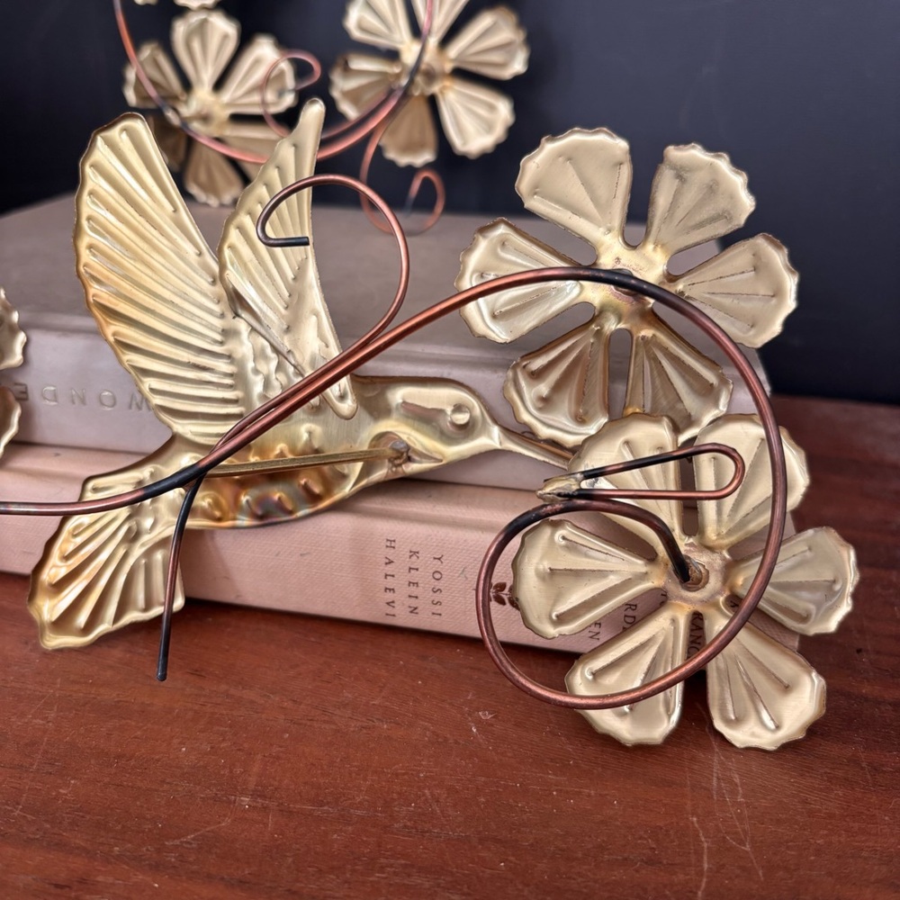 Brass Hummingbird Wall Decor with Floral Accents - Gold - Picture 6 of 6